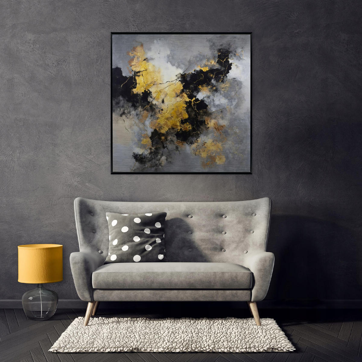 BILDER mit Rahmen Abstraktion Marmor Schwarz 50x50 cm - Multicolor, Metall (50/50cm) - Wallarena