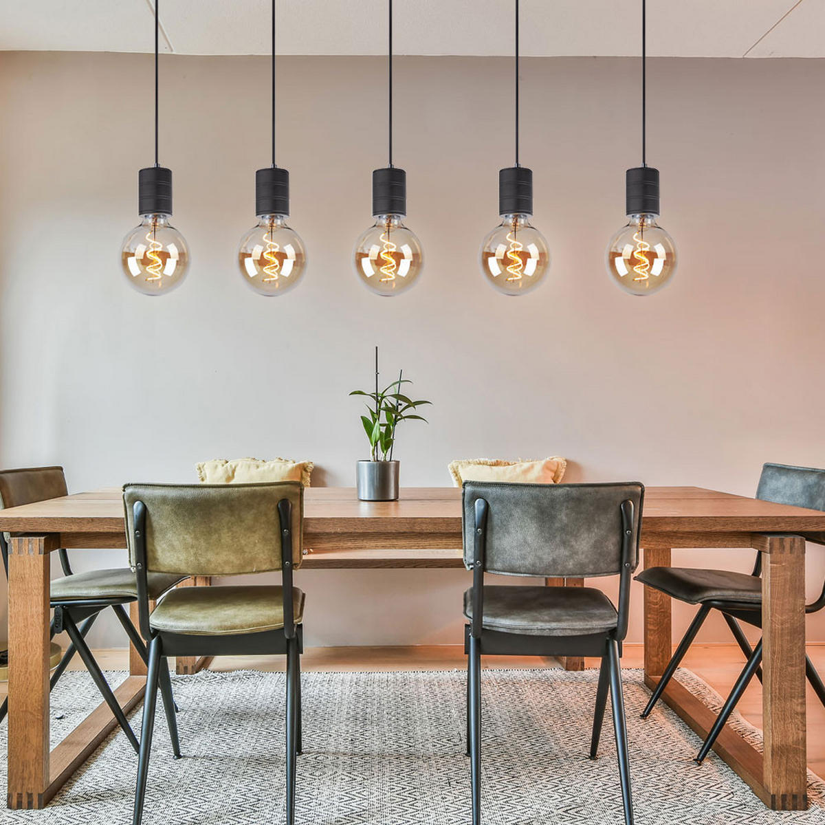 HÄNGELEUCHTE Aluminium Schwarz 5-flammig - Schwarz, Metall (115/10/120cm)