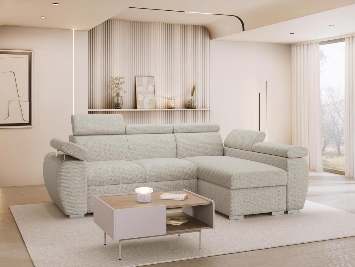 ECKSOFA Boston Mini, Seite: Rechts - 2R+LC - Chromfarben/Creme, Holz/Textil (255/170cm) - MIRJAN24