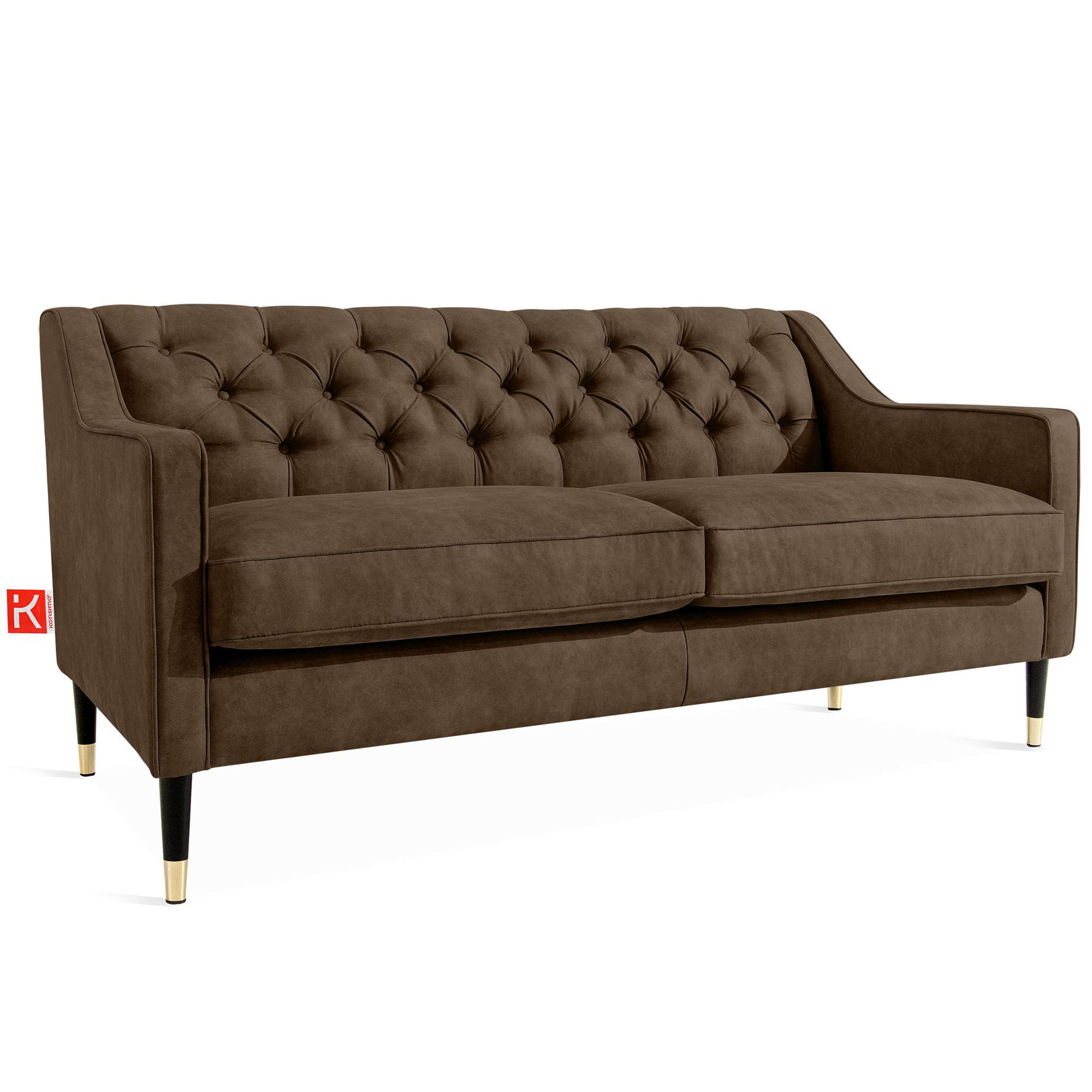 2-SITZER-SOFA NOMUS gesteppt, Dunkelbraun - Wengefarben/Dunkelbraun, Holzwerkstoff (170/78/80cm) - KONSIMO®