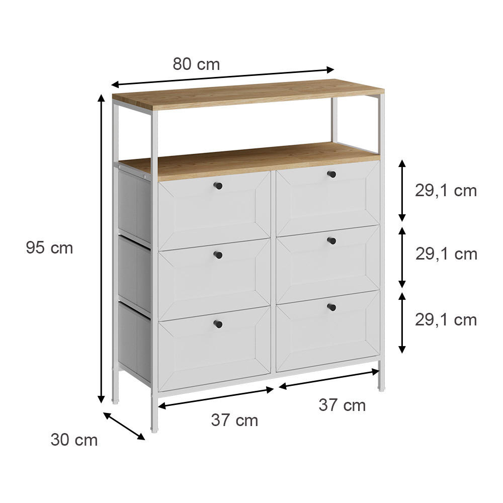 KOMMODE Belaro Weiß 80 x 95 cm 6 Schubladen - Weiß, Holzwerkstoff (80/95/30cm) - Vicco