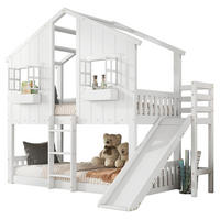 HAUSBETT 90/200 cm mit Rutsche und Dach – Weiß/Natur aus Kiefer und MDF - Weiß, Holz (90/200cm) - BEAOK