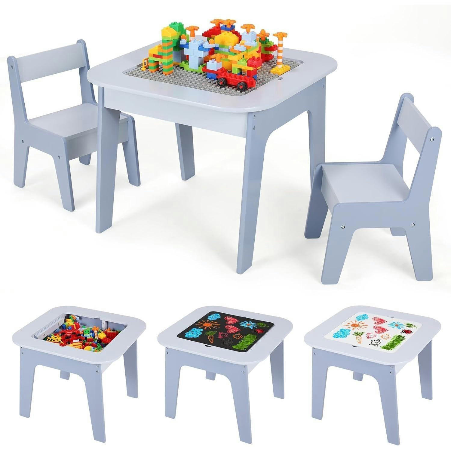 KINDERTISCH mit 2 Stühlen Set Blau - Hellblau, Holzwerkstoff (50/49/54cm)