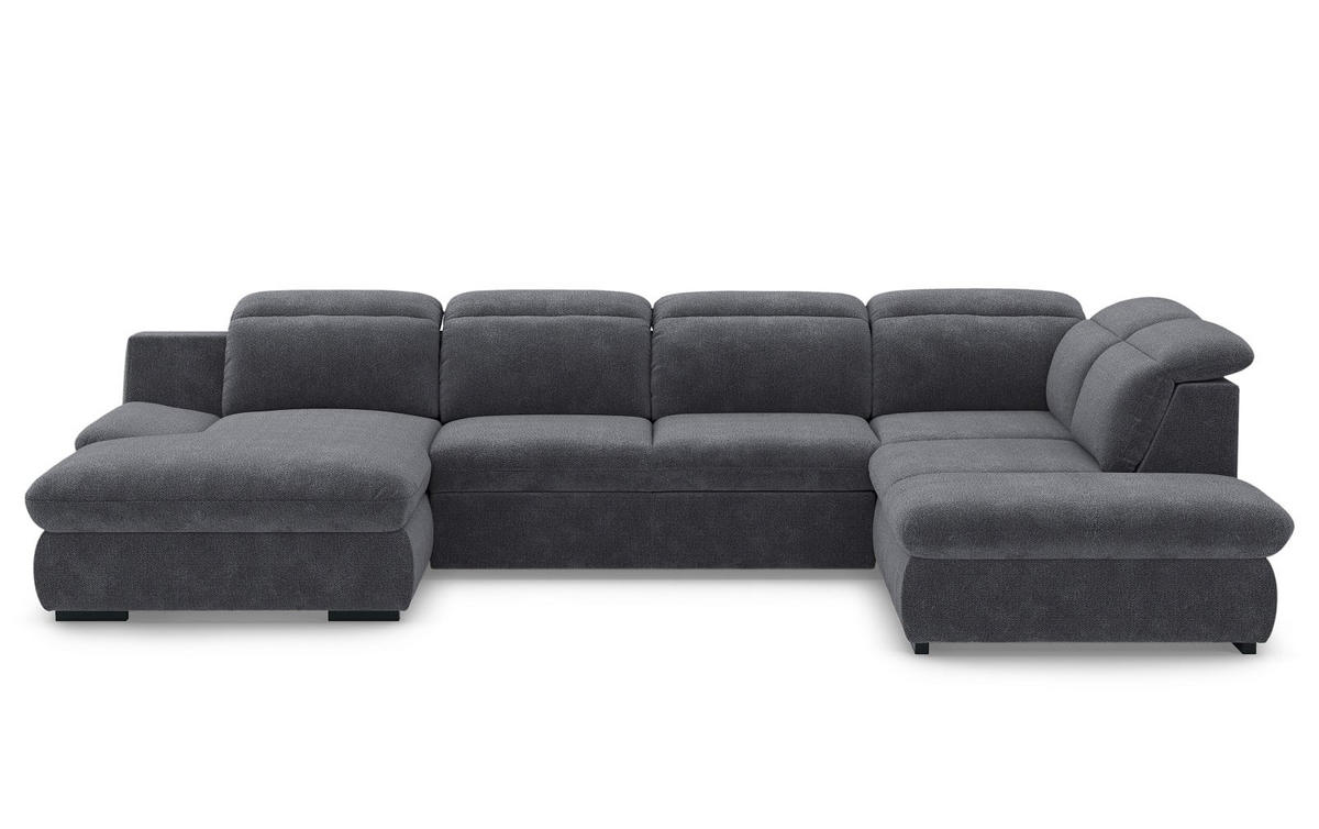 WOHNLANDSCHAFT mit Schlaffunktion und Bettkasten, verstellbare Kopflehnen - Anthrazit/Schwarz, Kunststoff/Textil (218/80/341cm) - Cotta