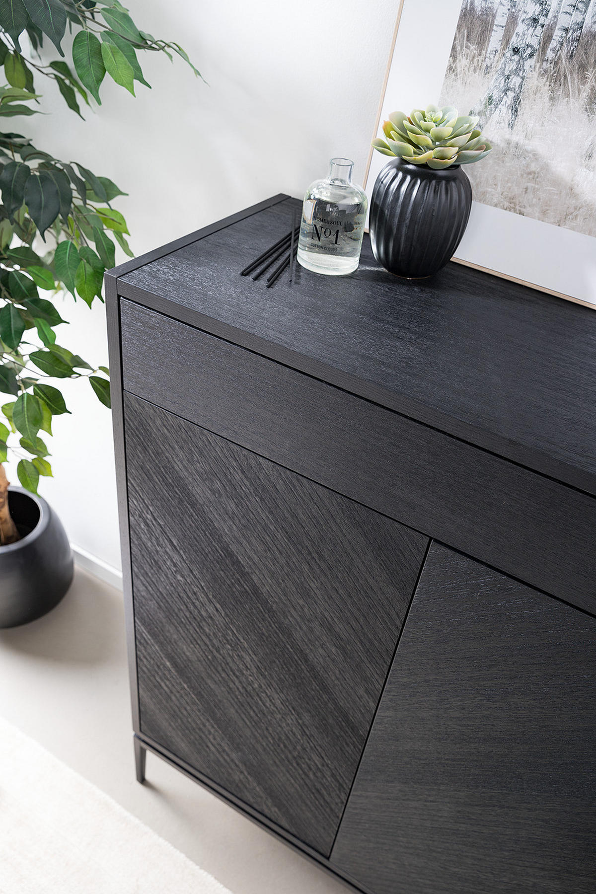 SCHUHKOMMODE - Echtholzfurnier / Eisen - Schwarz, Holzwerkstoff (85/112/36cm) - home24