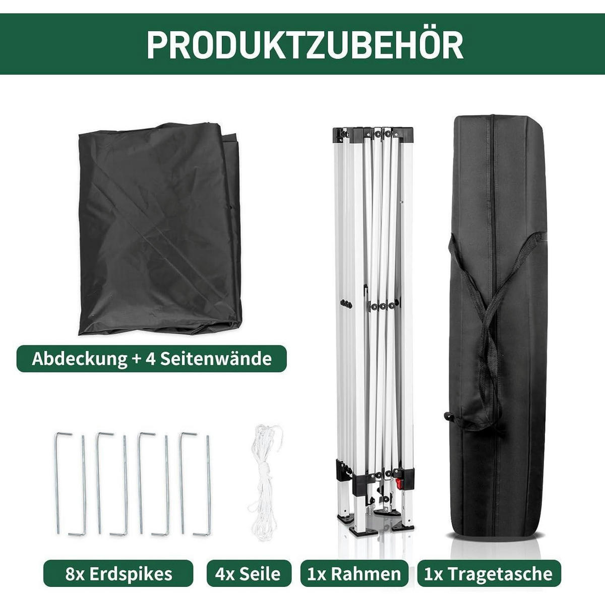 FALTPAVILLON 3 x 3 m mit 4 Seitenteilen Schwarz - Schwarz, Textil (300/255/300cm)