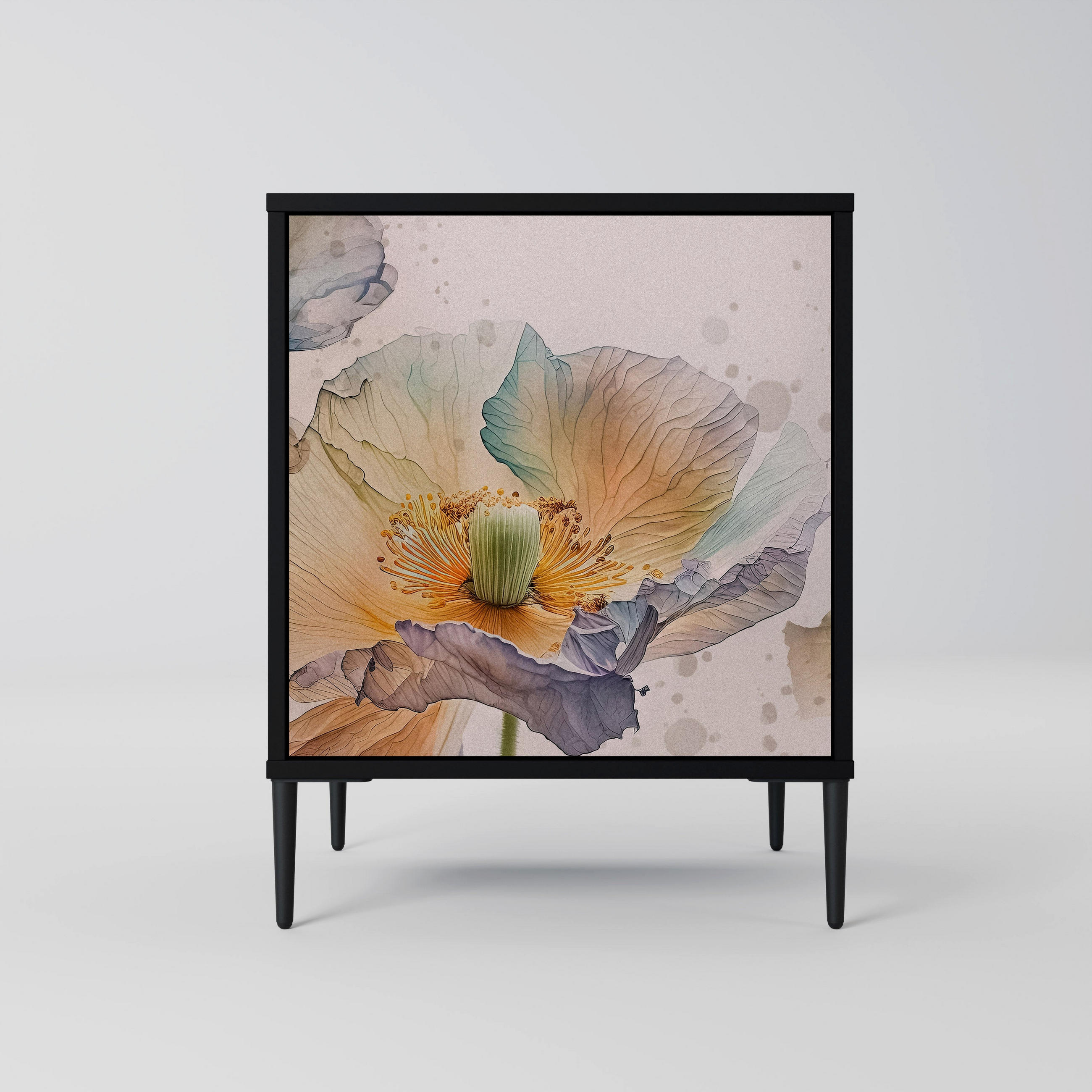 SIDEBOARD SOFTEN POPPY, Schwarz, 57,5x42x72,5 cm, Schwarze Metallfüße - Multicolor/Schwarz, Holzwerkstoff/Metall (57.5/72.5/42cm) - SpaceRebels