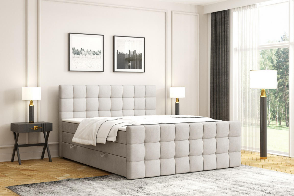 BOXSPRINGBETT Igante King Beige 120x200 cm mit Matrazen H3 & Topper - Beige, Holz (120/200cm) - Labett