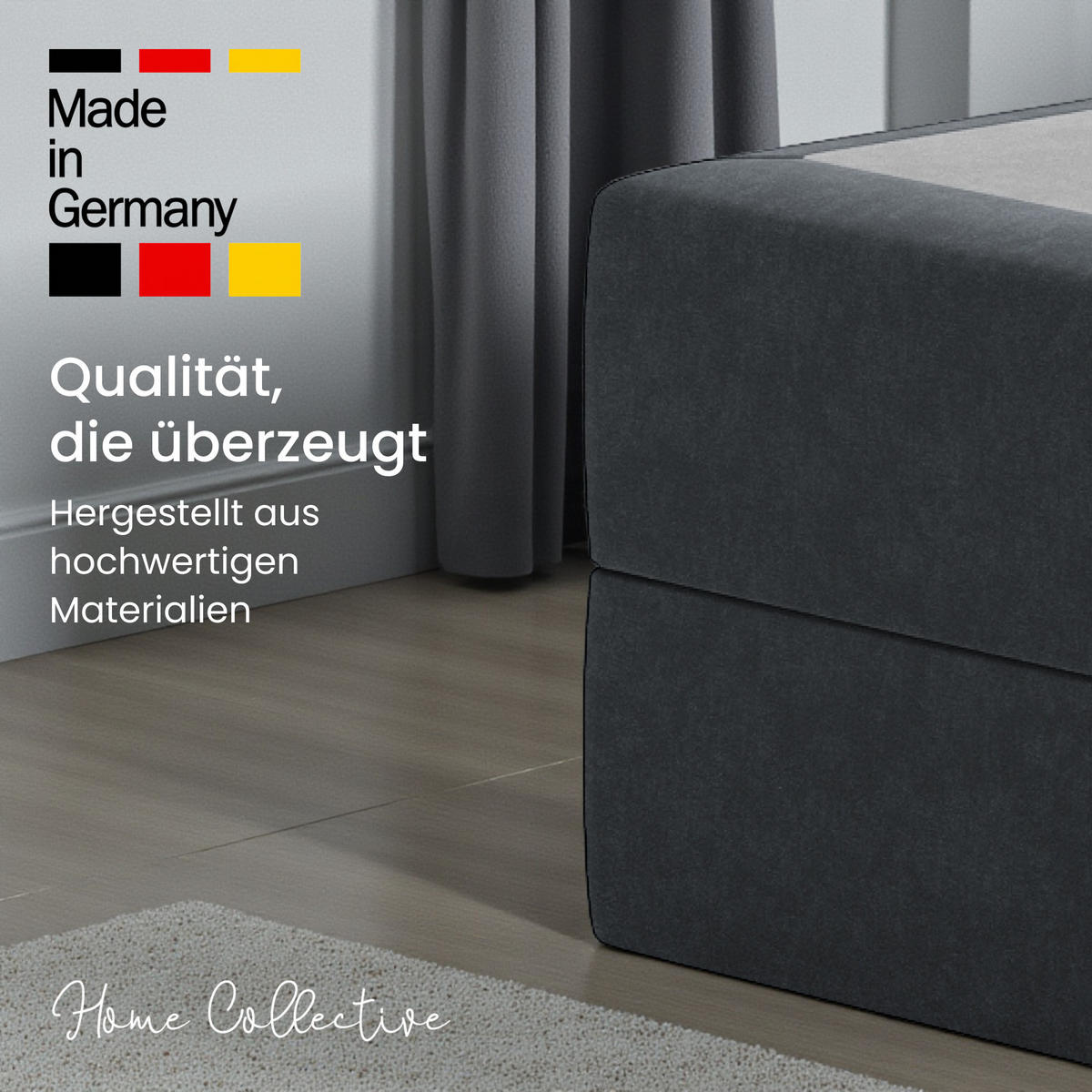 BOXSPRINGBETT mit Kaltschaummatratze, 100 x 200 cm, in Dunkelgrau - Anthrazit, Naturmaterialien (100/200cm) - Home Collective