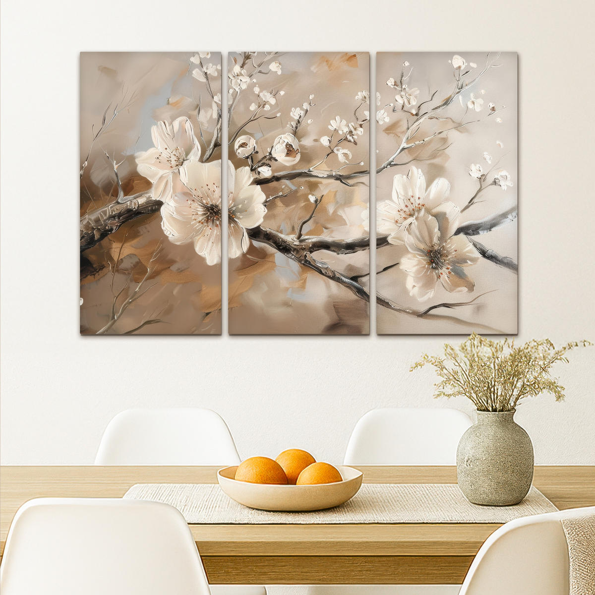 LEINWANDBILD 3er Set Blüte - Beige - Abstrakt - Blumen 90x60 cm - Hellbraun, Textil (90/60cm) - MuchoWow