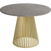 ESSTISCH Naro rund ausziehbar mit Goldenem Lamellen-Metallgestell, Beton-Optik Dunkelgrau 100-180/100/76 cm - Dunkelgrau/Goldfarben, Holzwerkstoff/Metall (100/100/76cm) - WFL GROUP