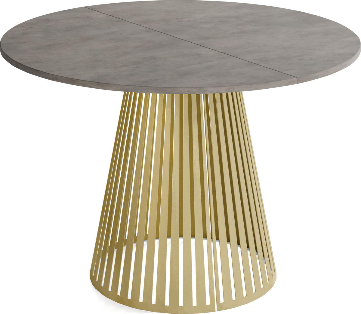 ESSTISCH Naro rund ausziehbar mit Goldenem Lamellen-Metallgestell, Beton-Optik Dunkelgrau 100-180/100/76 cm - Dunkelgrau/Goldfarben, Holzwerkstoff/Metall (100/100/76cm) - WFL GROUP