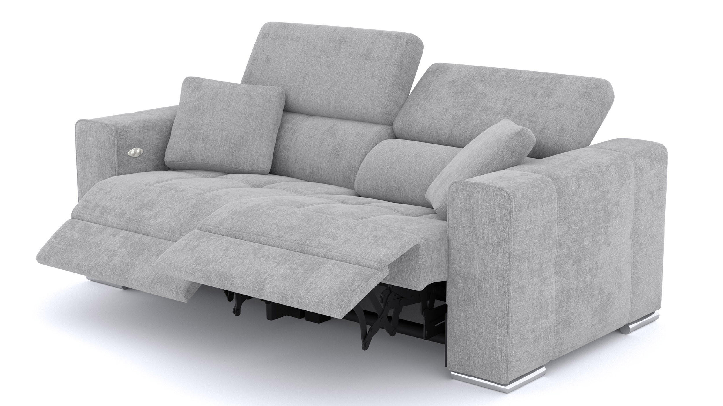 SOFA QUARTZ 3-Sitzer mit 2 Relaxfunktionen, hellgrau - Silberfarben/Hellgrau, Holzwerkstoff/Textil (204/80/102cm) - Courtois Laville