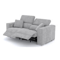 SOFA QUARTZ 3-Sitzer mit 2 Relaxfunktionen, hellgrau - Silberfarben/Hellgrau, Holzwerkstoff/Textil (204/80/102cm) - Courtois Laville
