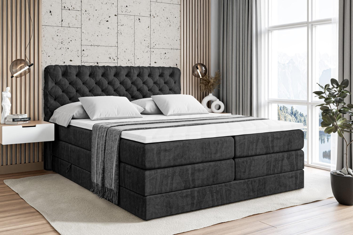 BOXSPRINGBETT BOXI8 KING - 120x200 - H3/H4 - Schwarz - Schwarz, Holzwerkstoff (120/200cm) - ALTDECOR