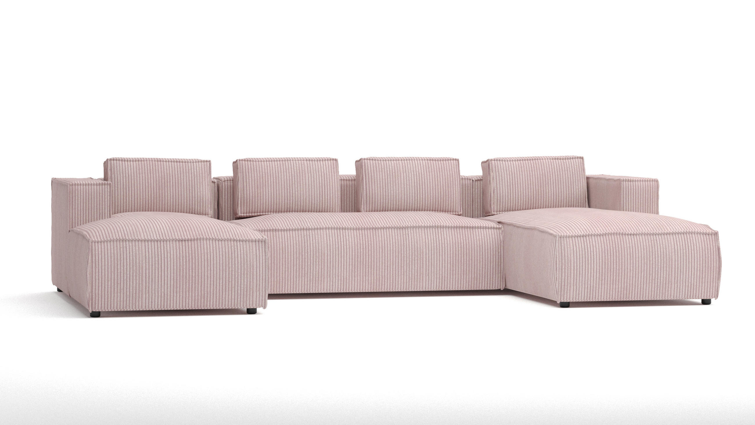 WOHNLANDSCHAFT Nova Puderrosa Cord - Pink/Schwarz, Holz/Kunststoff (327/64/176cm) - S-Style Möbel