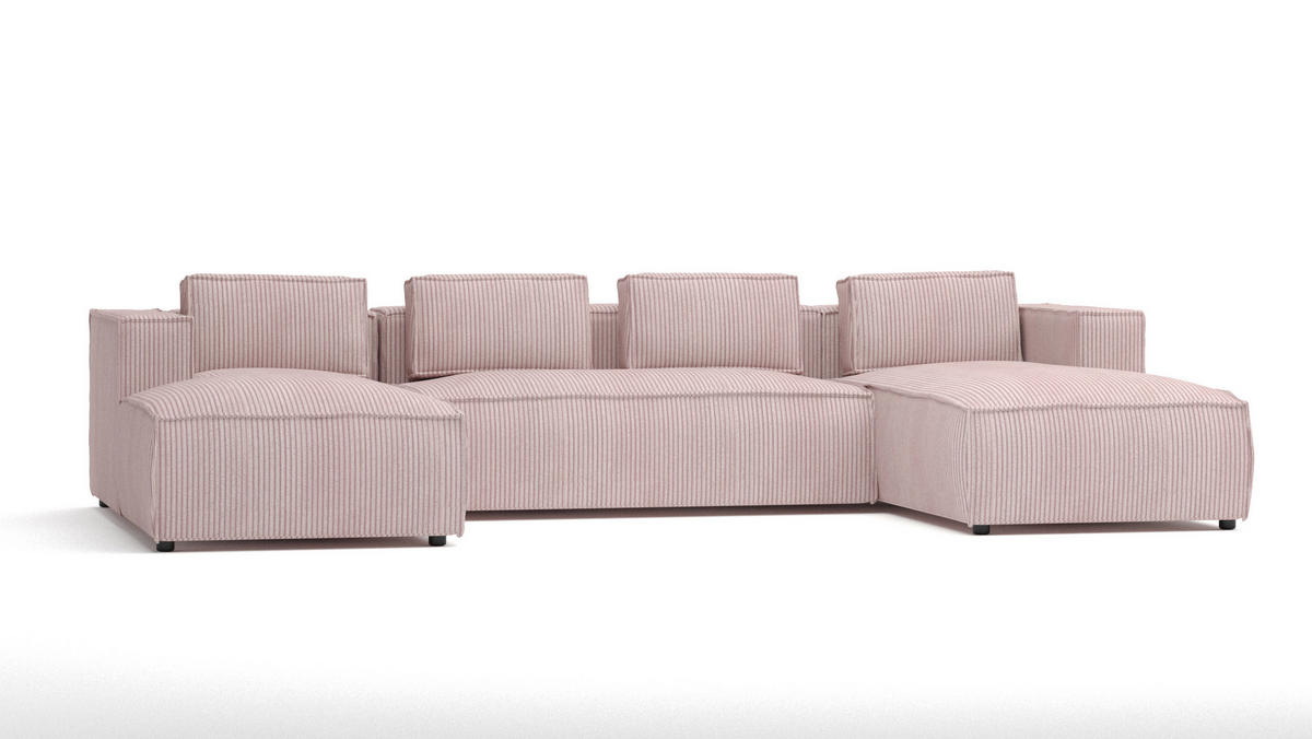 WOHNLANDSCHAFT Nova Puderrosa Cord - Pink/Schwarz, Holz/Kunststoff (327/64/176cm) - S-Style Möbel