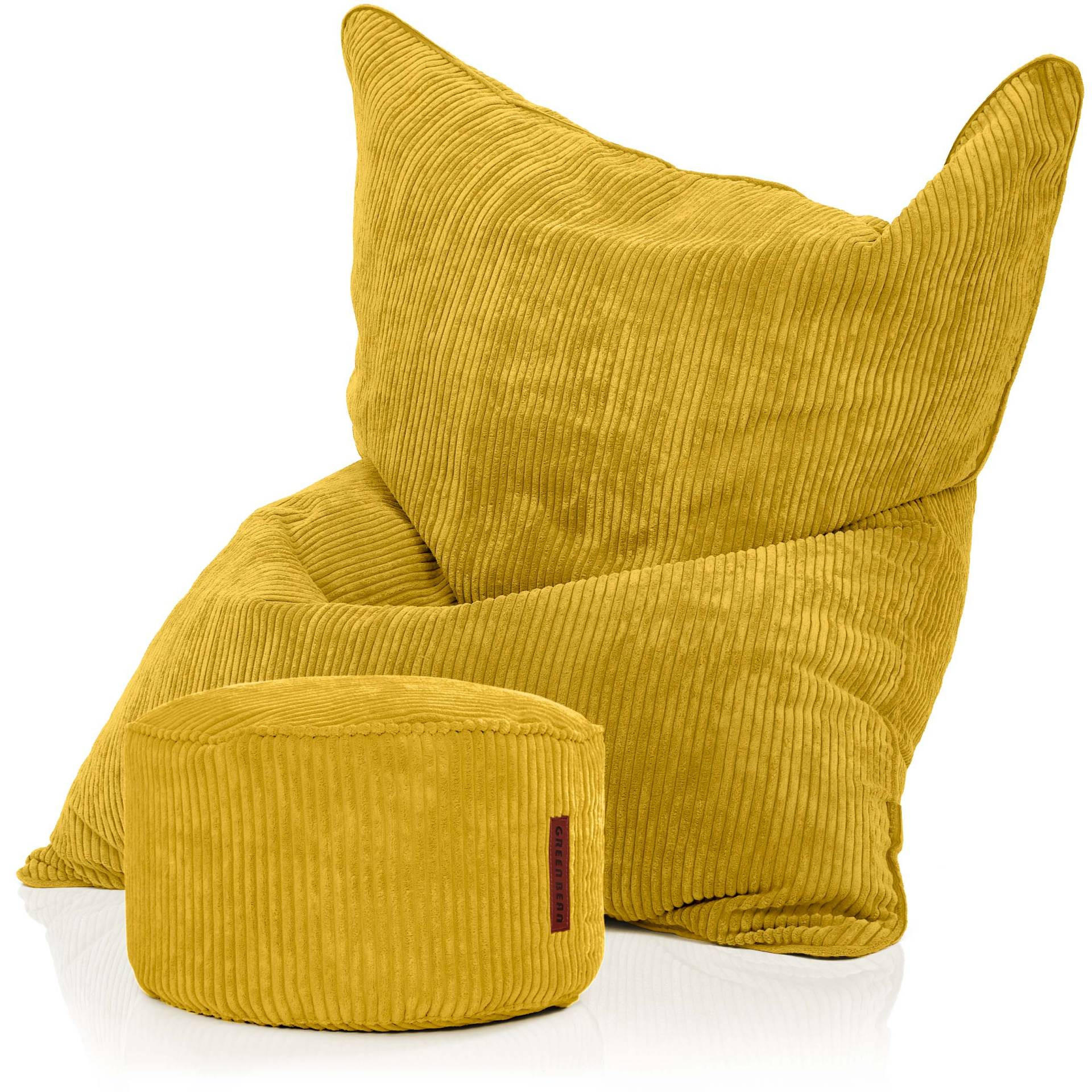 SITZSACK XXL "Square" + Pouf aus Cord - Gelb, Textil (140/25/180cm) - Green Bean