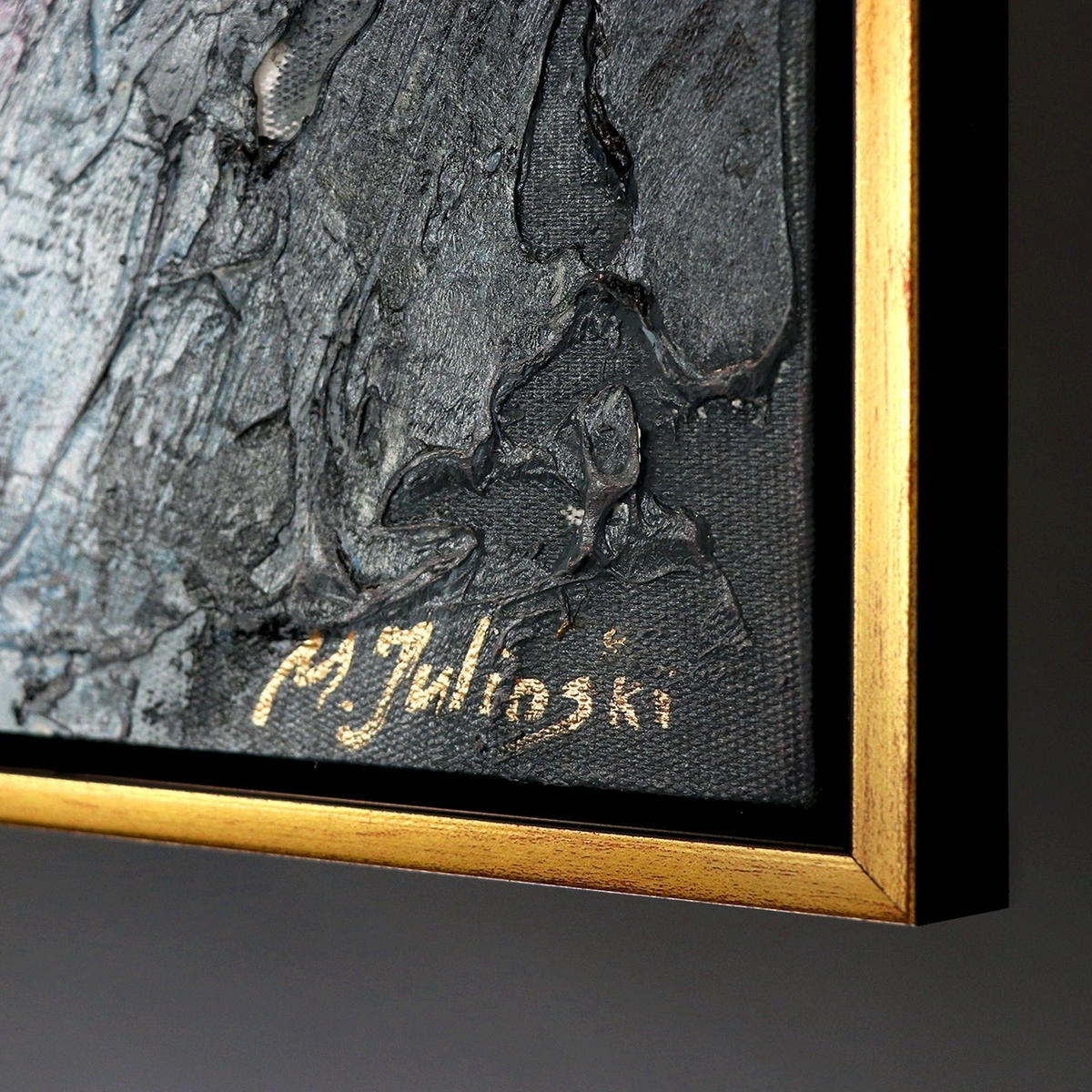GEMÄLDE Spiegelungen Schattenfugenrahmen Schwarz-Gold 120x40 cm - Schwarz Hochglanz, Holz (120/40cm) - YS-art gallery