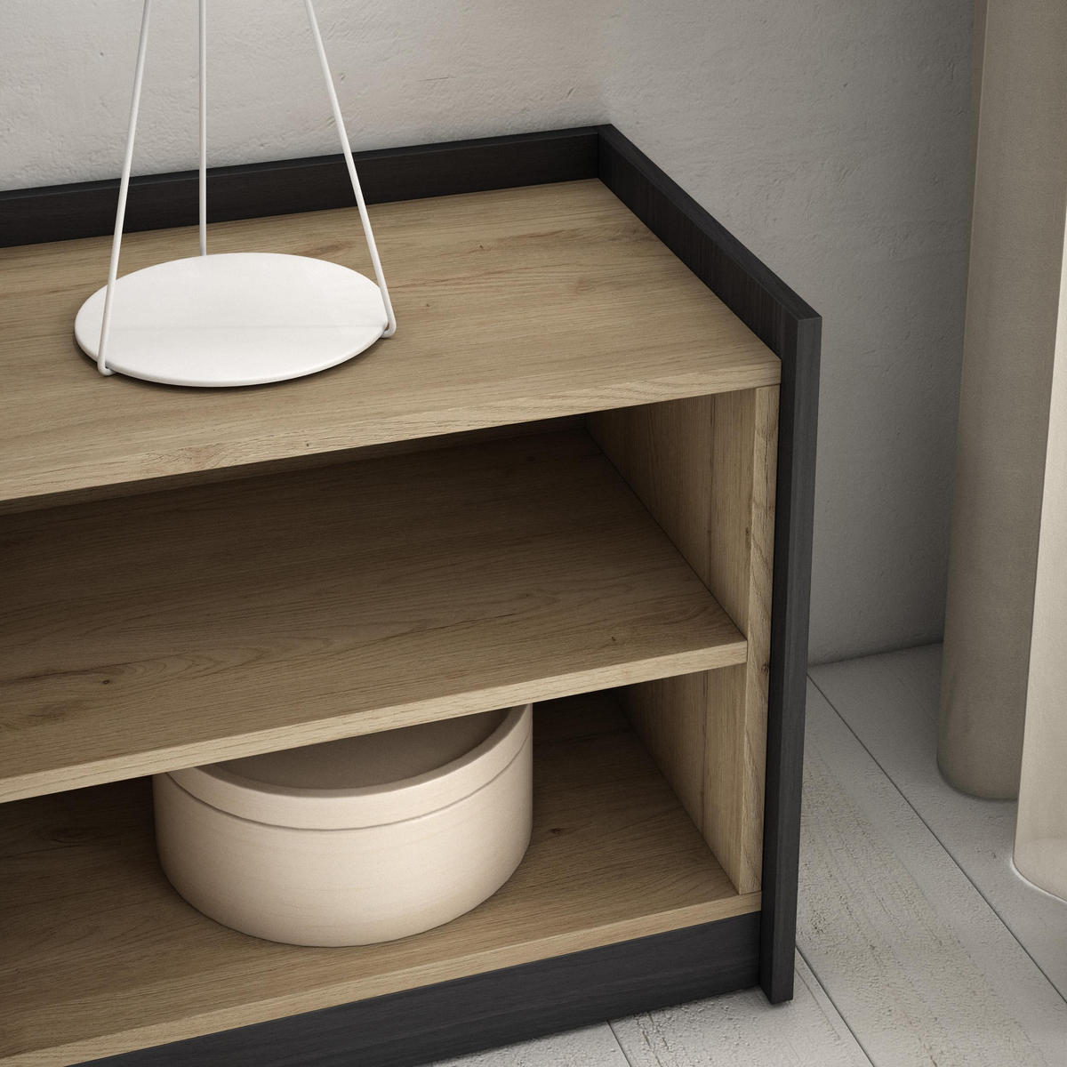 TV-SCHRANK, Lowboard, Eiche Schwarz, Elektrokamin, 310/37/50cm - Eichefarben, Holzwerkstoff (310/50/37cm) - Skraut Home