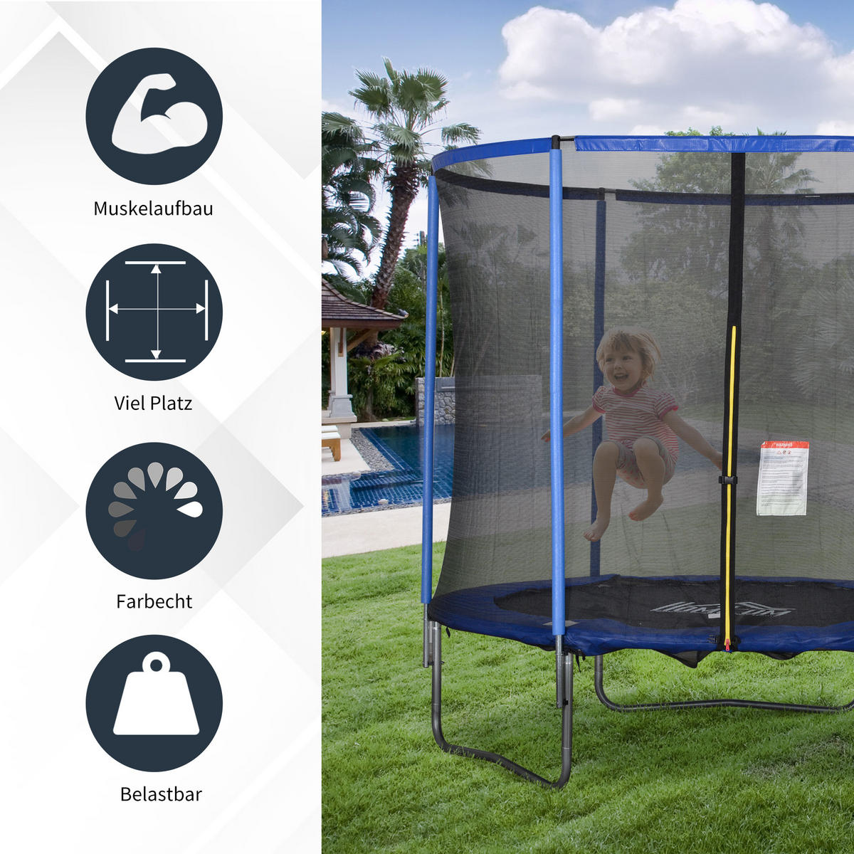 TRAMPOLIN, Blau+Schwarz, Stahl, Kunststoff - Blau, Metall (244/240/244cm) - HOMCOM