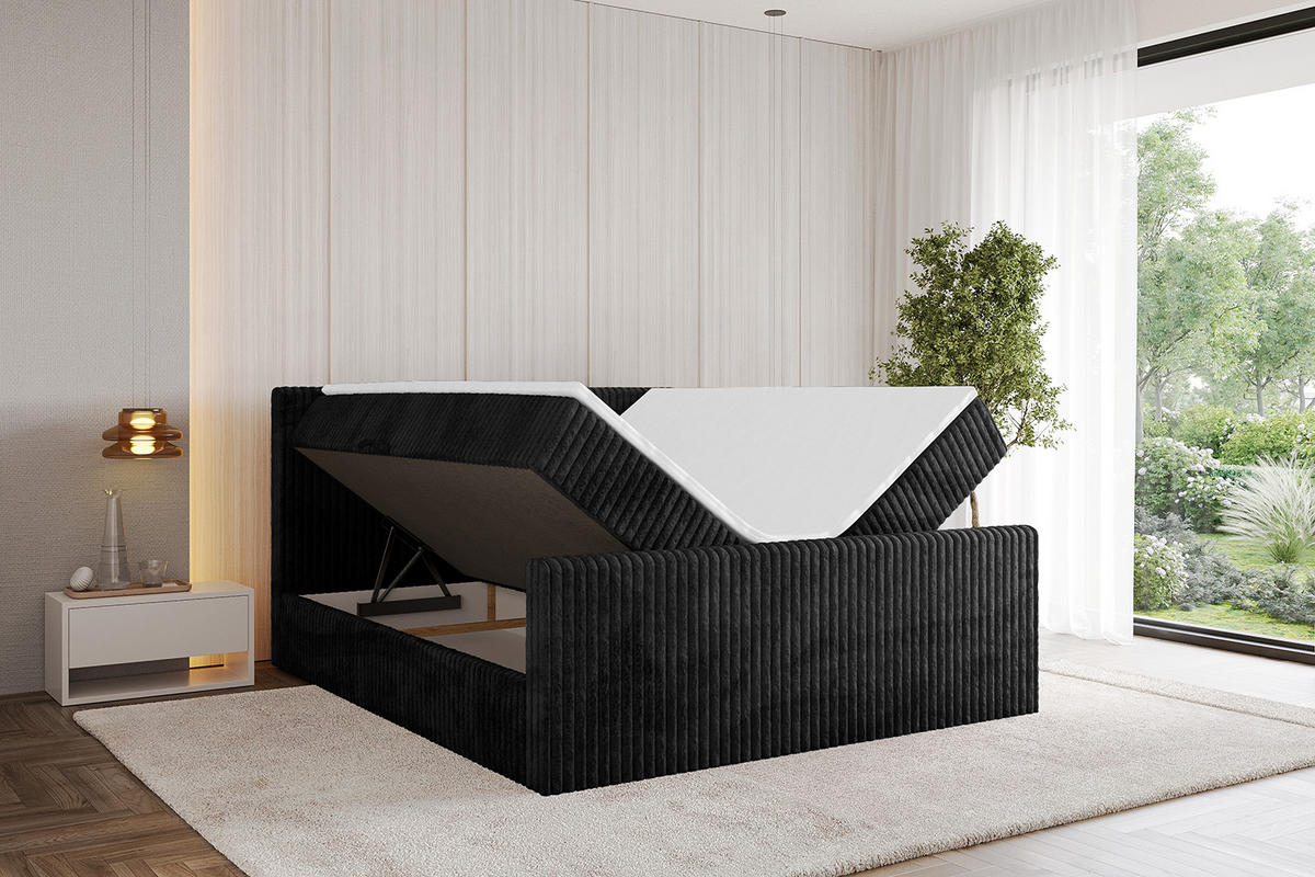 BOXBETT mit Matratze H4 und Lattenrost - TOLO-Z - 120x200 Cord - Schwarz - Schwarz, Holzwerkstoff (120/200cm) - ALTDECOR