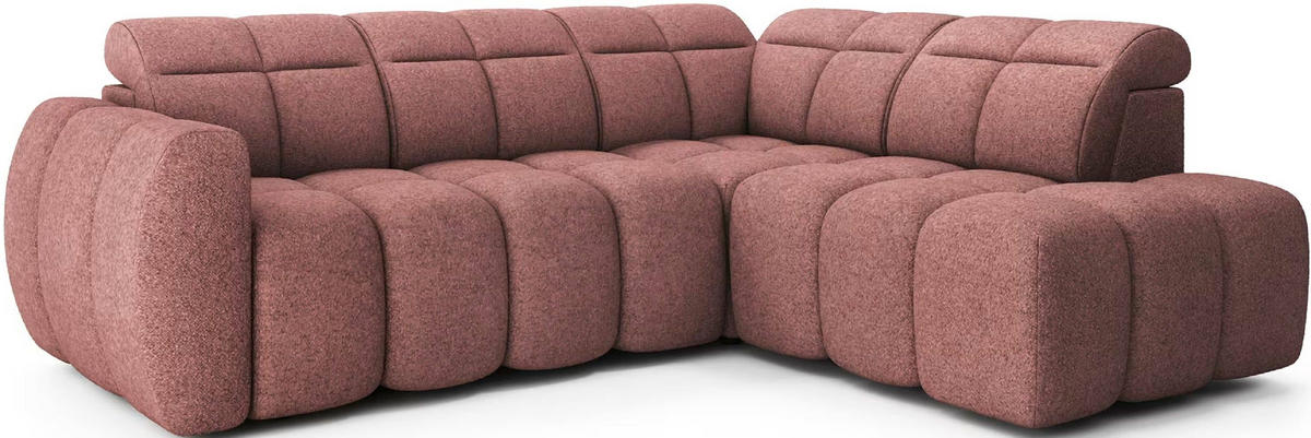 ECKSOFA mit elektrischem Sitzvorschub, Bettkasten und verstellbare Kopflehnen - Rosa, Naturmaterialien/Textil (208/258cm) - Eltap
