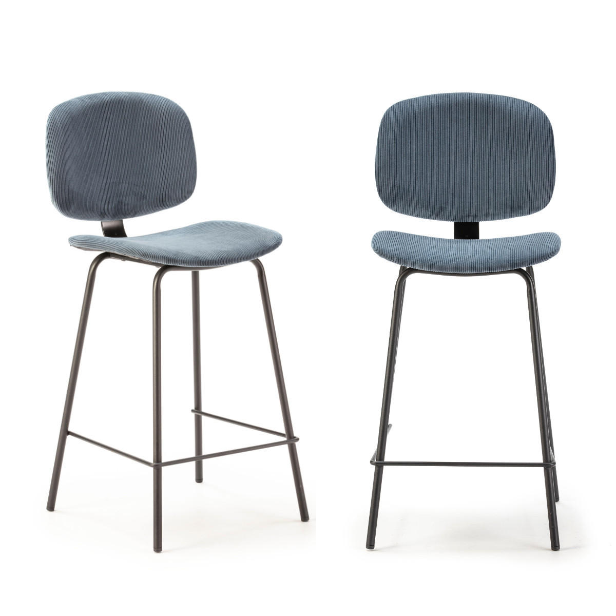 HOCKERN (Set aus 2) aus cordstoff mit schwarzen metallbeinen - arus 44/50/65 cm - Blaugrau, Textil (50/65/44cm) - Calicosy