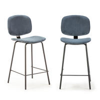 HOCKERN (Set aus 2) aus cordstoff mit schwarzen metallbeinen - arus 44/50/65 cm - Blaugrau, Textil (50/65/44cm) - Calicosy
