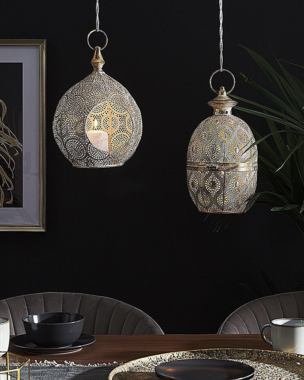 LATERNE Gold Laeso - Goldfarben/Weiß, Metall (24/33/24cm) - Beliani