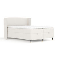 BOXBETT Monpelli Creme 180/200 cm mit Matratze und Topper - Creme/Schwarz, Holz/Holzwerkstoff (180/200cm) - Maison de Reve