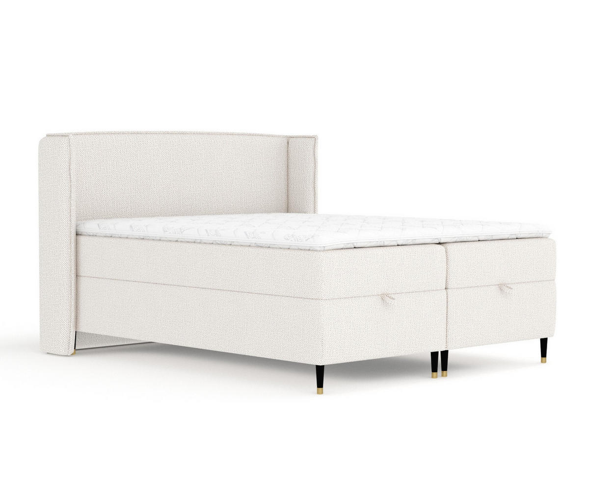 BOXBETT Monpelli Creme 180/200 cm mit Matratze und Topper - Creme/Schwarz, Holz/Holzwerkstoff (180/200cm) - Maison de Reve