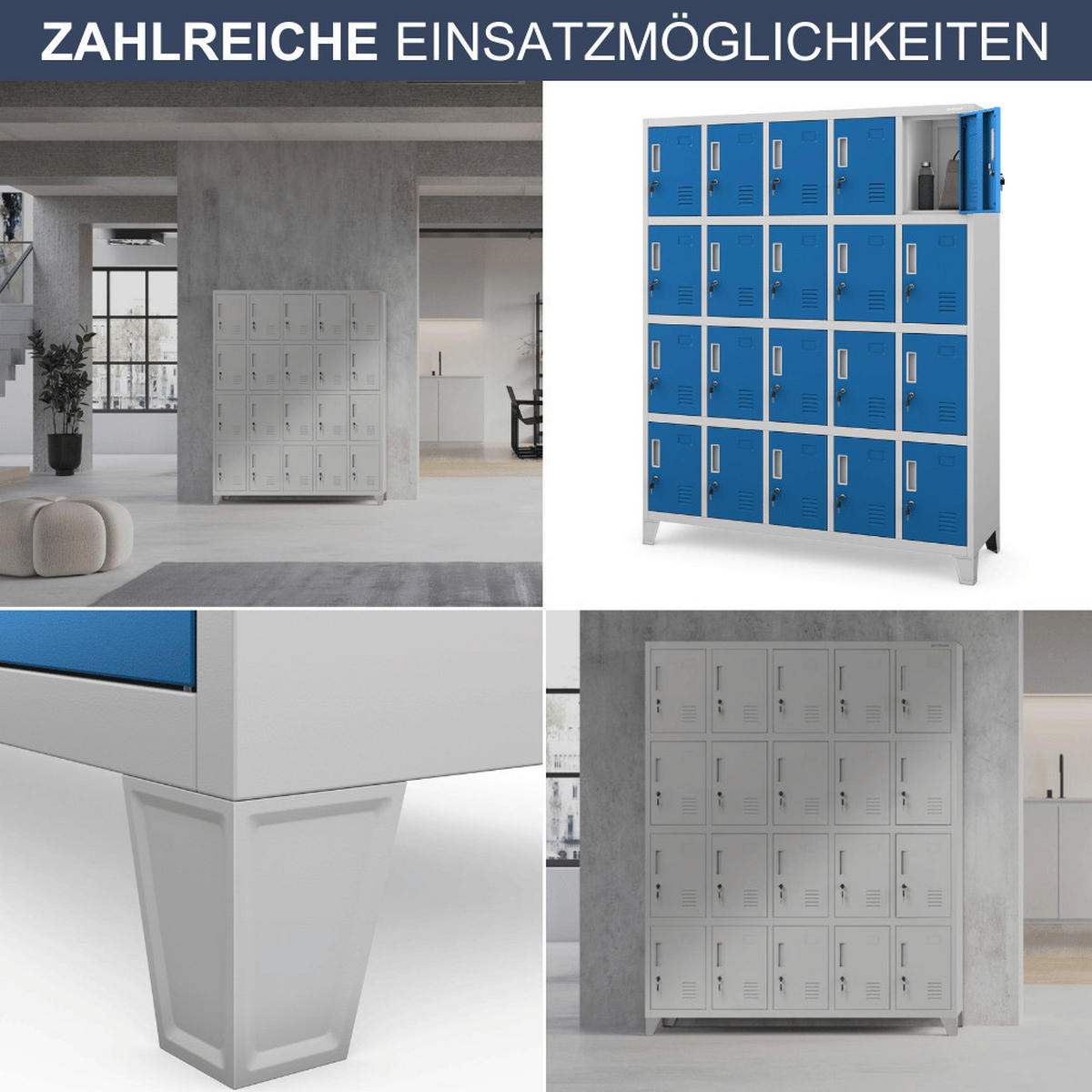 SCHLIESSFACHSCHRANK Spind TAMPA 20 Fächer172x136x45cm Grau-Blau - Grau, Metall (136/172/45cm) - DELUKE