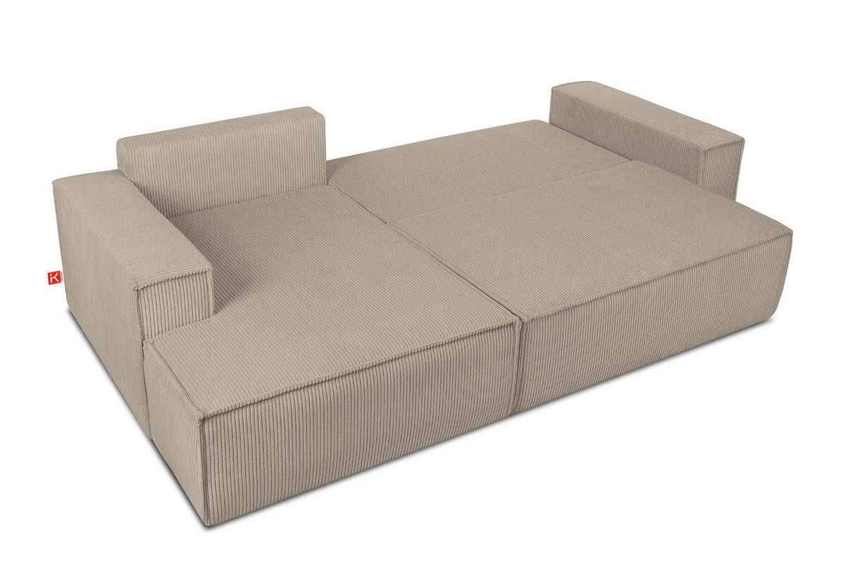 ECKSCHLAFSOFA-LINKS NAPI in Pet Friendly Cord-Stoff, beige - Beige/Schwarz, Textil (262/148cm) - KONSIMO®