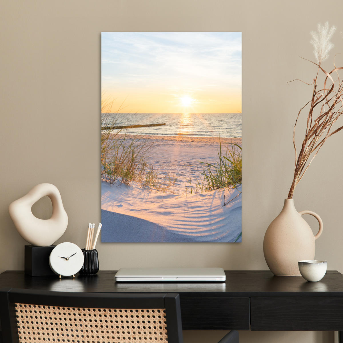 POSTER Strand - Sonne - Düne - Gras - Sand - Horizont 40x60 cm - Hellblau, Papier (40/60/0.1cm) - MuchoWow