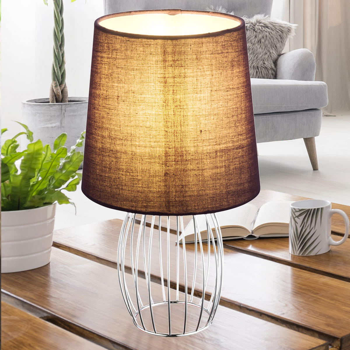 TISCHLEUCHTE Metall Textil Silber Chrom - Silberfarben, Metall (16/16/29cm) - Globo Lighting