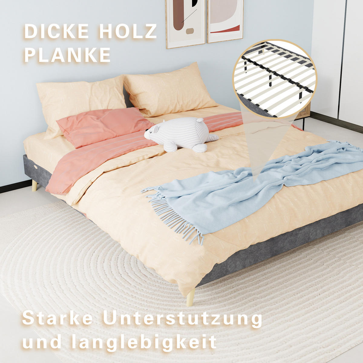 POLSTERBETT 160/200 cm in Grau Stoff mit Kopfteil und Lattenrost - Naturfarben/Grau, Holzwerkstoff/Textil (160/200cm) - STILVORA