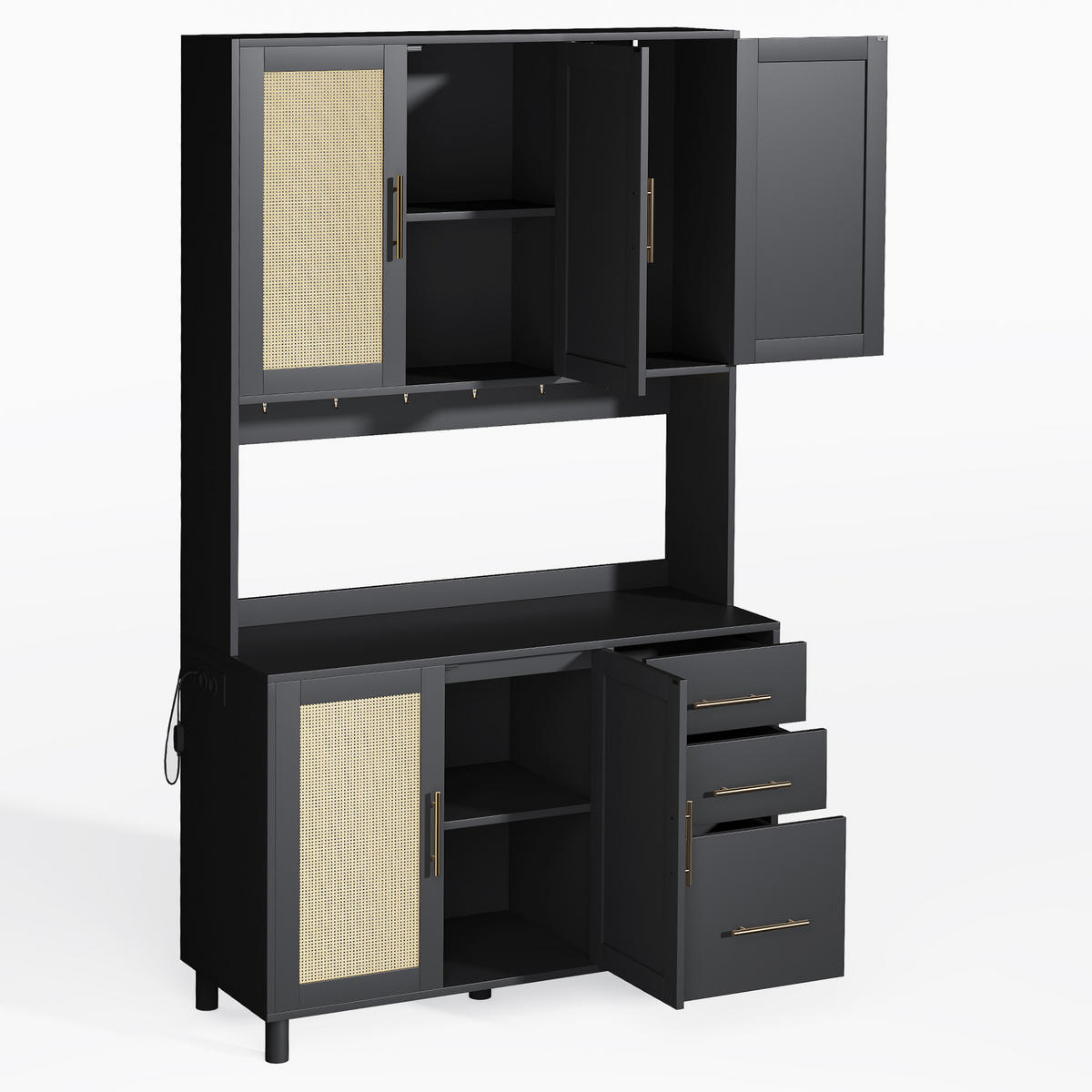 ANRICHTE Küchenanrichte 183 cm aus MDF mit LED-Beleuchtung und verstellbaren Einlegeböden Schwarz - Schwarz, Holzwerkstoff (100/183/40cm) - Modenvie