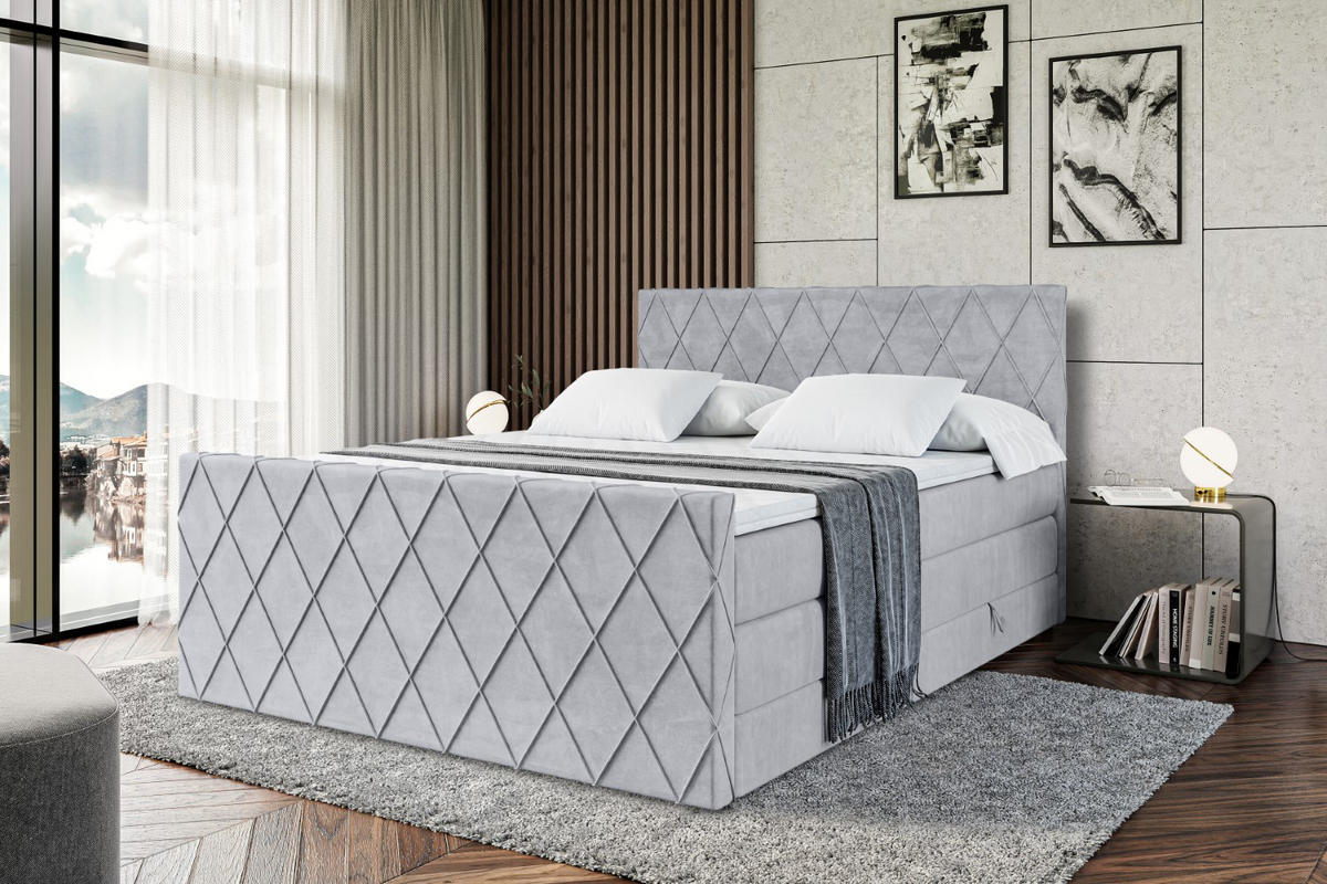 BOXSPRINGBETT LEPARO-Z KING - 120 x 200 - H3/H4 - Hellgrau - Hellgrau, Holzwerkstoff (120/200cm) - ALTDECOR