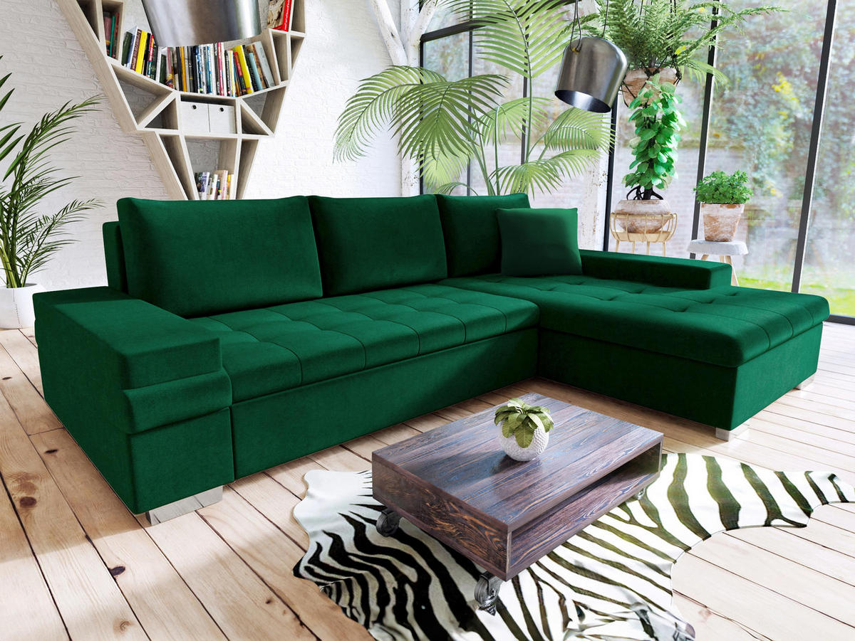 ECKSOFA Bangkok Mini - Smaragdgrün/Silberfarben, Holz/Textil (274/182cm) - MIRJAN24