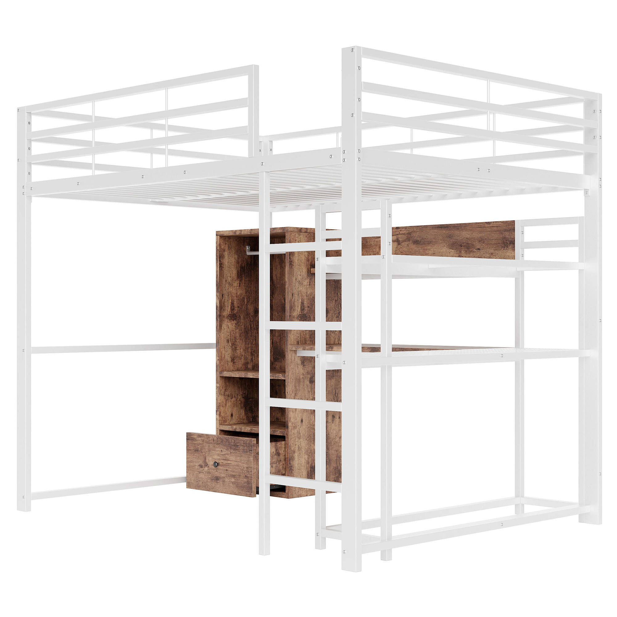 HOCHBETT 140x200cm Weiß Metall LED-Licht Schreibtisch 1 Schublade - Weiß, Holz (140/200cm) - FLIEKS