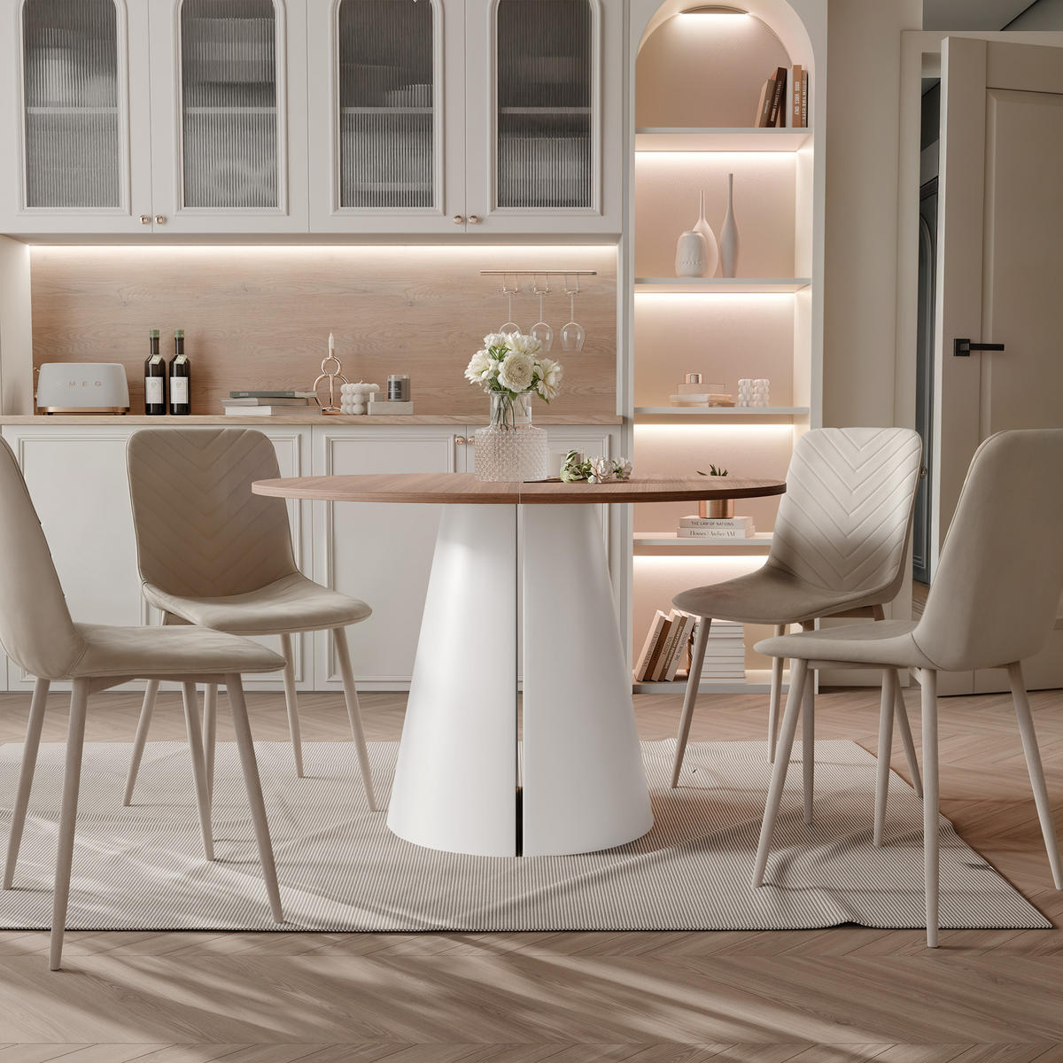 AUSZIEHTISCH BASE 100-176/76 cm, Weiß / Franklin-Nussbaum - Nussbaumfarben/Weiß, Holzwerkstoff/Metall (100/100/76cm) - Idohome