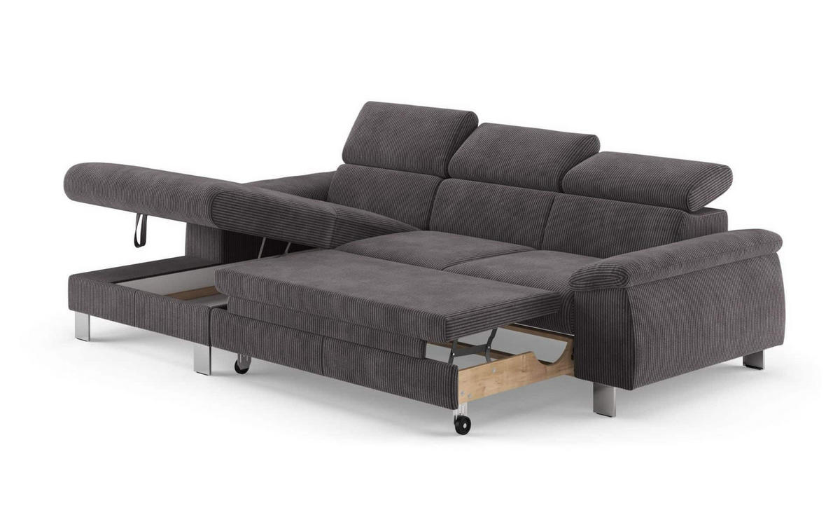 ECKSCHLAFSOFA mit Bettkasten – Cord-Stoff - Chromfarben/Anthrazit, Holz/Textil (244/166cm) - Cotta