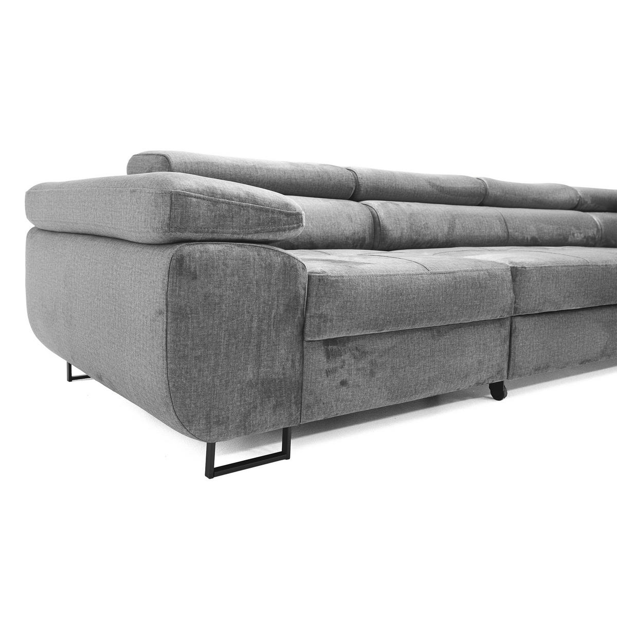 ECKSOFA WILD MAXI L Rechts mit Schlaffunktion 125x195 Velours Grau - Chromfarben/Grau, Holz/Textil (203/350cm) - Muffo