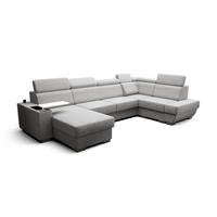 WOHNLANDSCHAFT KONGO RBN20, Eckcouch in U-Form mit Schlaffunktion, Farbe: Grau, Velourstoff, Ottomane Links - Grau, Textil (340/103/200cm) - O-Sofa