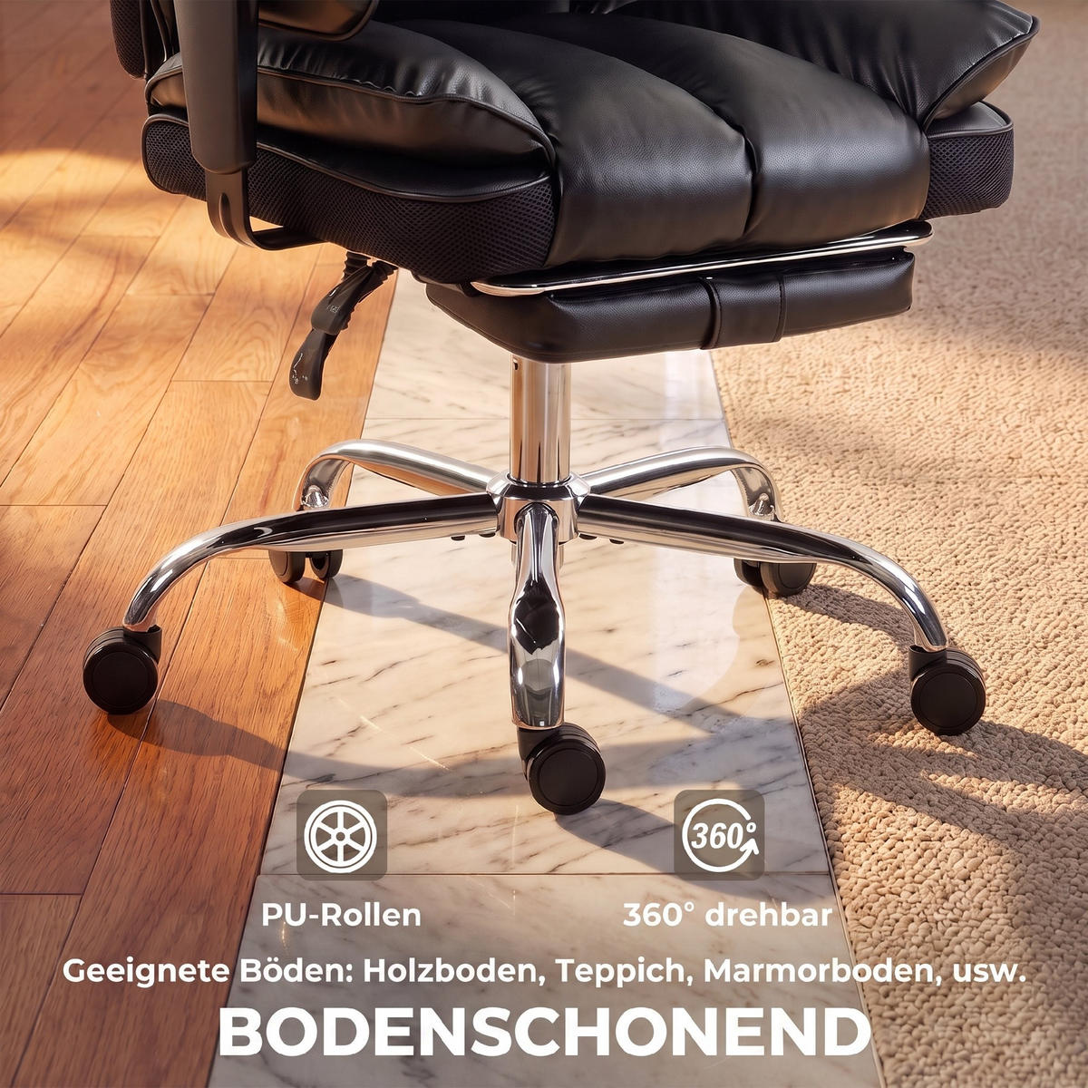 KONTORSSTOL för tung belastning i konstläder, svart - Svart/Silverfärgad, Läder/Träbaserade material (67/130/80cm) - HOMCOM