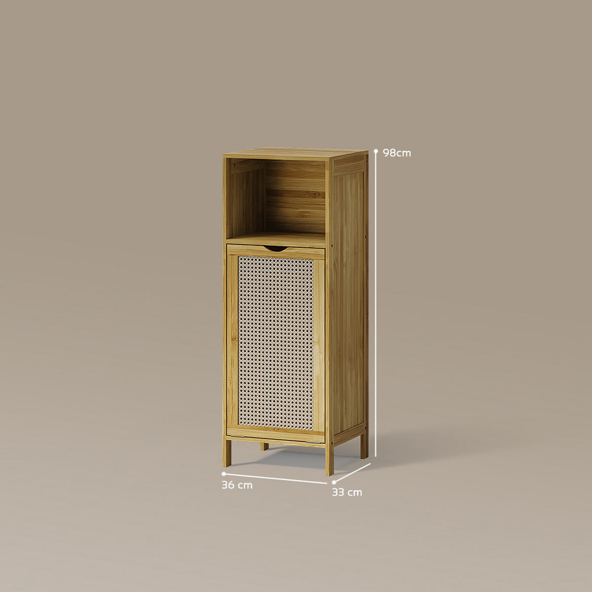 KOPALNIŠKA OMARICA Mincio, Bambus, 36 x 98 cm s košaro za perilo - naravne barve, leseni material (36/98/33cm) - Livinity®