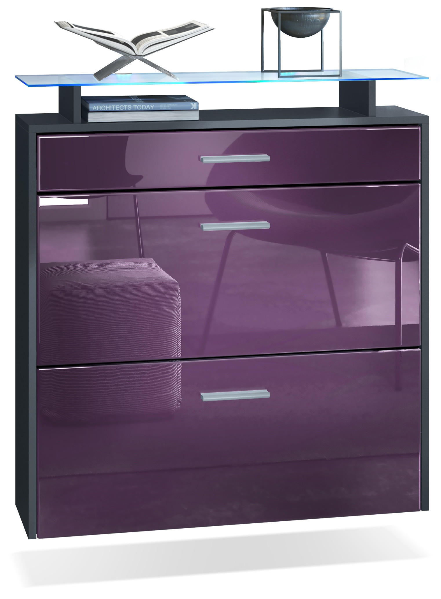 SCHUHSCHRANK Malea Fronten in Brombeer Hochglanz - Brombeere, Holzwerkstoff (89/96/23cm) - Vladon