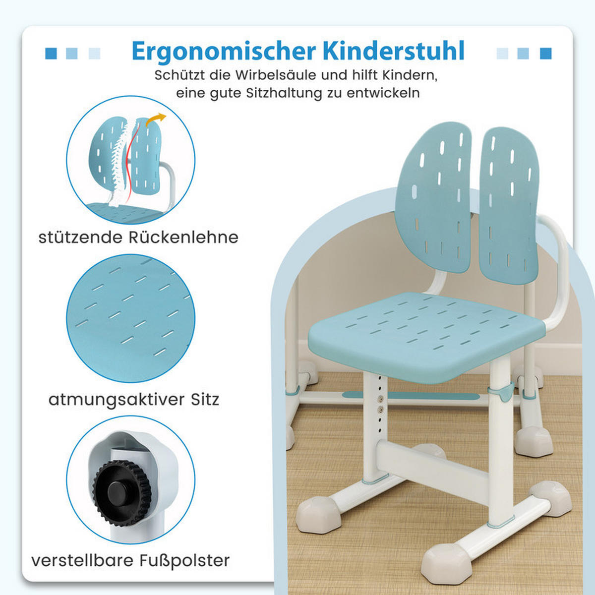 KINDERSCHREIBTISCH mit Stuhl blau(2-tlg) - Blau, Metall (80/83/50cm) - COSTWAY