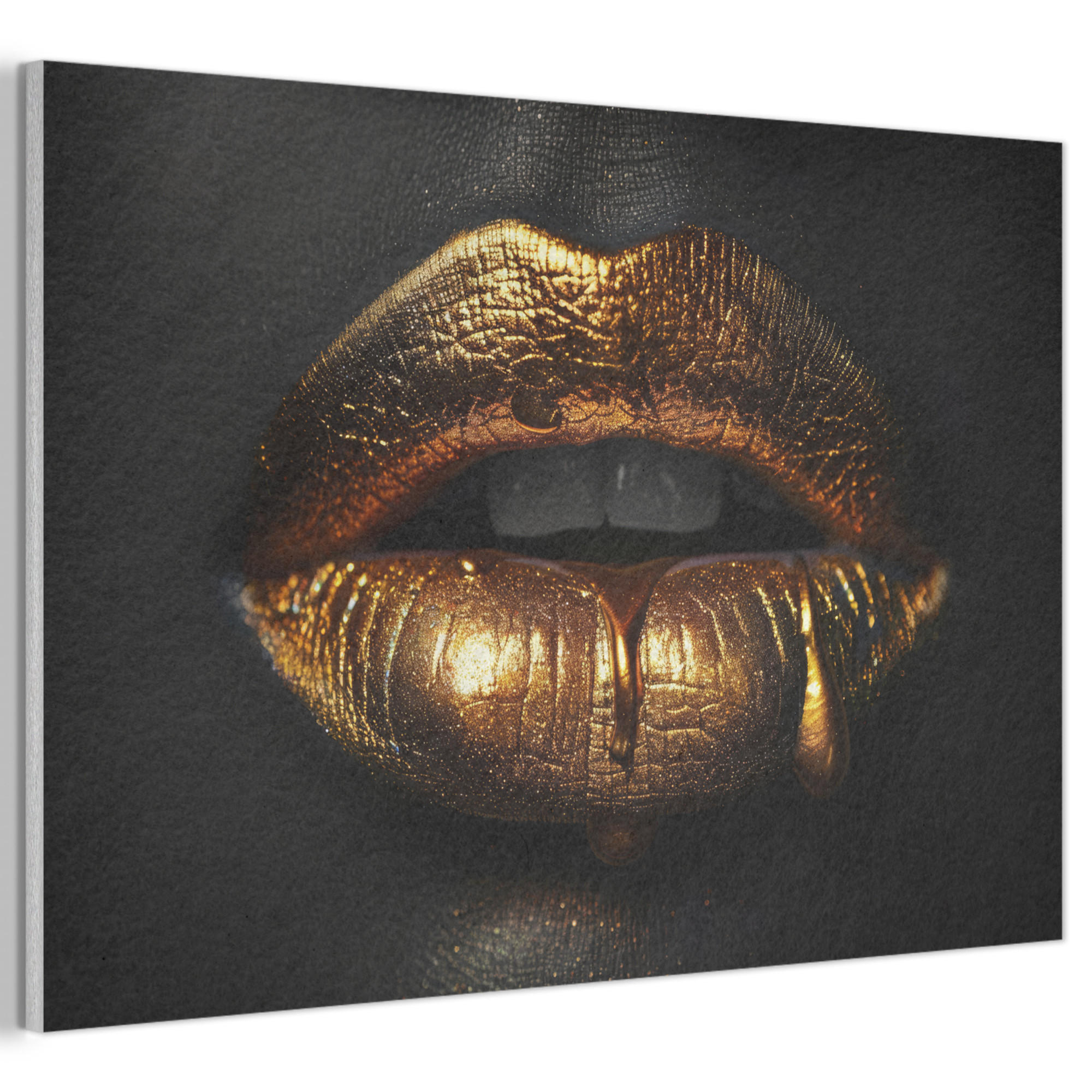 AKUSTIKBILD Frau - Porträt - Lippen - Gold - Schwarz Akustikpaneele 90x60 cm - Schwarz, Kunststoff (90/60/0.9cm) - MuchoWow
